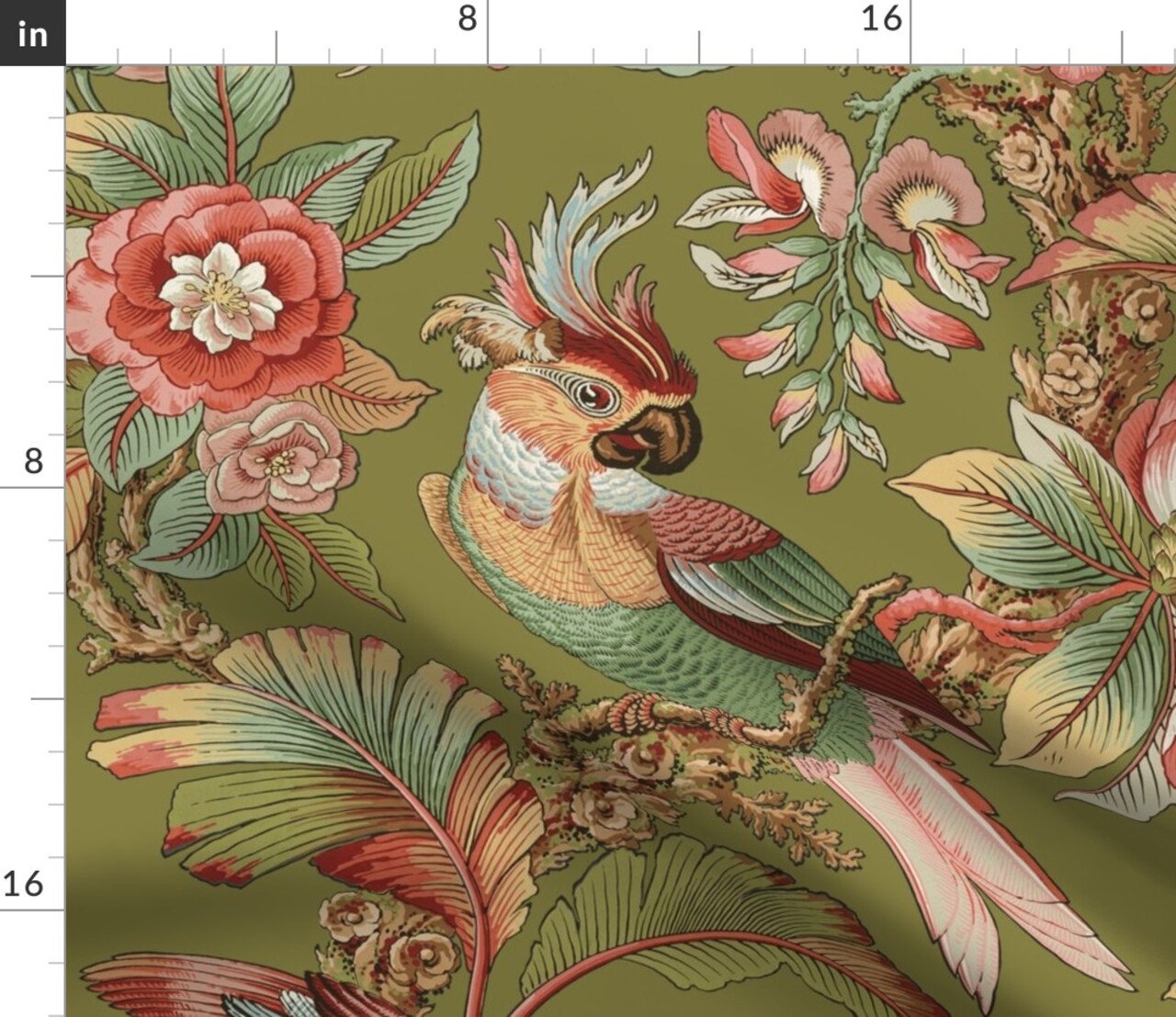 Edwardian Parrot Dogwood Dream Tropical Bird Botanical Antique Palm Floral Modern Custom Printed Fabric by Spoonflower Various Fabrics by the Yard or Fat Quarter